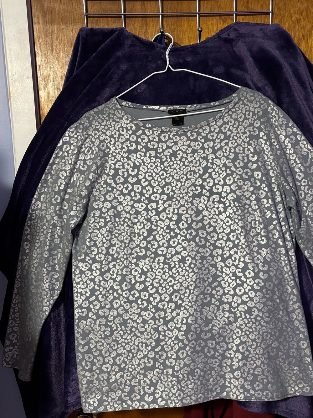 Ann Taylor Silver Gray Leopard-Print Long Sleeve Top